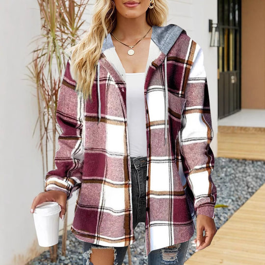 Damen lässige Overshirt-Jacke mit Kapuze und praktischem Kordelzug R&B
