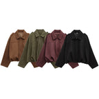 Damen modische Oversize-Jacke aus weichem Kunstleder mit dekorativen Details R&B