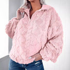 Damen Kuscheliger Fleece-Pullover mit hohem Kragen und Halb-Reißverschluss R&B