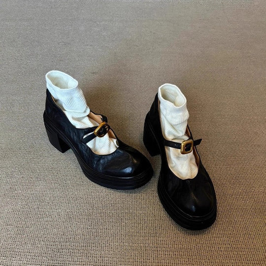 Damen elegante Ballerina-Pumps mit verstellbarem Riemchen und stabiler Absatzhöhe R&B
