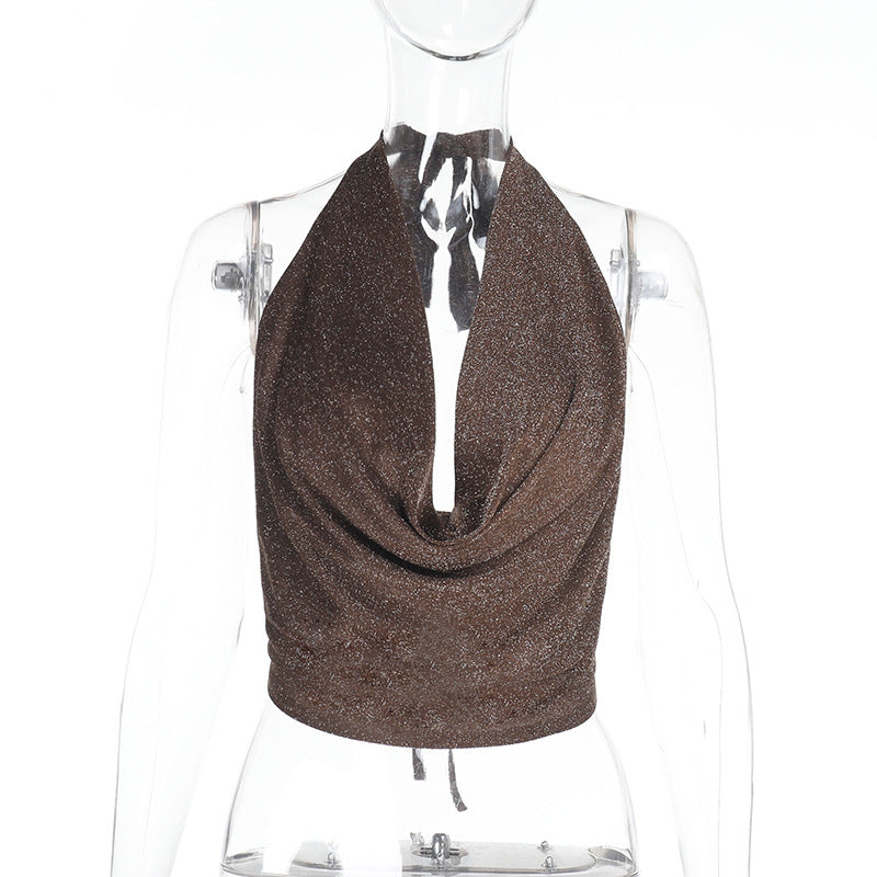Damen Elegantes Halter-Crop-Top mit schimmerndem Stoff R&B