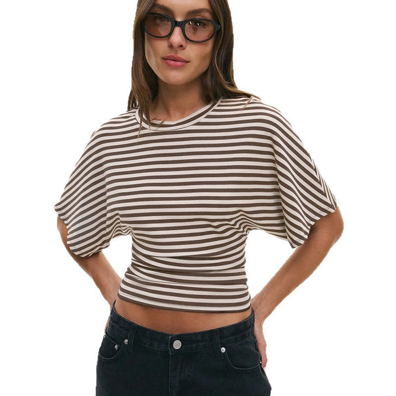 Damen modernes Kurzarm-Top mit lässigem Streifenmuster und elegantem Schnitt R&B