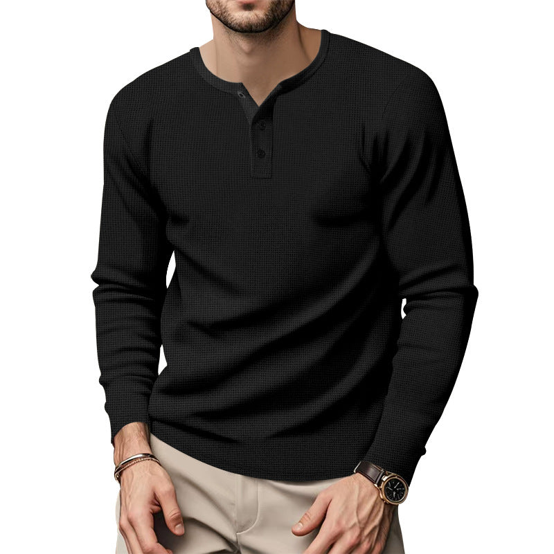 Herren Langarm Henley-Oberteil mit strukturierter Oberfläche R&B