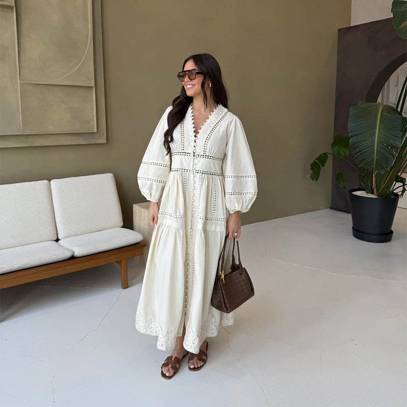 Damen Maxikleid mit kunstvollen Stickereien und luftigen Ärmeln R&B
