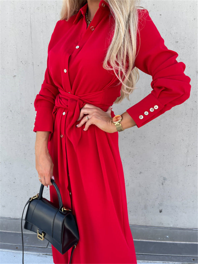 Damen Hemdkleid mit Wickelgürtel und Knopfleiste R&B