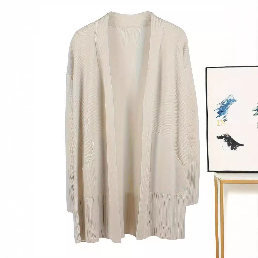 Damen vielseitige Strickjacke mit offenem Frontdesign und praktischen Taschen R&B
