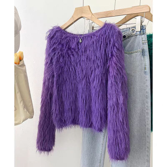 Damen Flauschiger Pullover mit lockerem Schnitt und weichen Ärmeln R&B