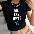Damen Crop-T-Shirt mit auffälligem Grafiken-Design und frechem Statementdruck R&B