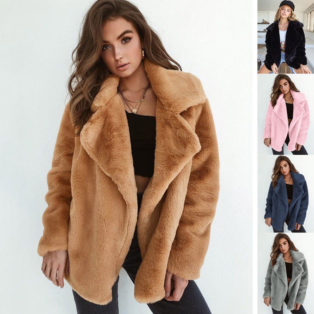 Damen Fleece-Mantel mit weitem Kragen und modischem Schnitt R&B