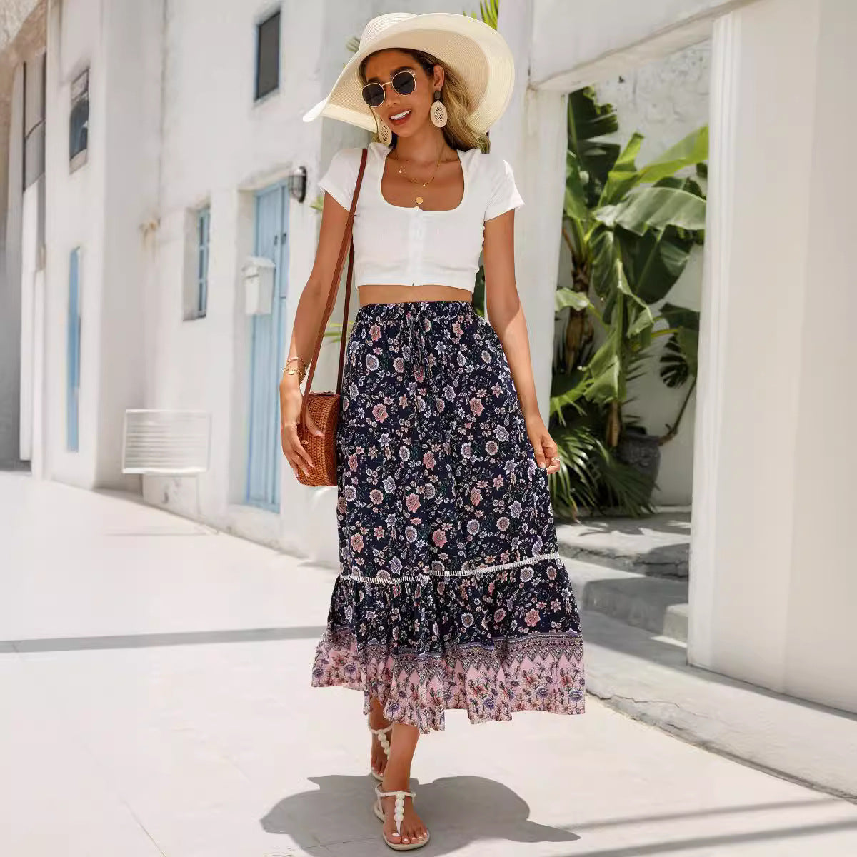 Damen Maxirock mit voluminösem Schnitt und floralem Design R&B