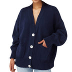 Damen Oversized Strickjacke mit Taschen und V-Ausschnitt R&B