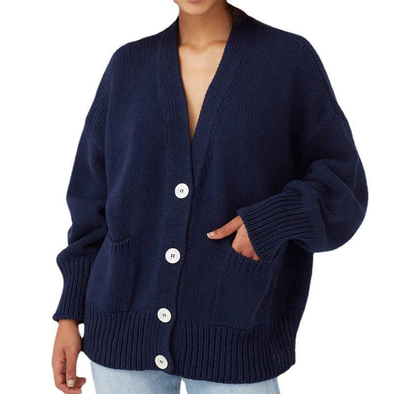 Damen Oversized Strickjacke mit Taschen und V-Ausschnitt R&B