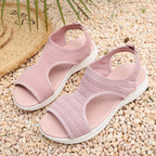 Damen sportliche Zehentrenner-Sandalen mit atmungsaktivem Strickdesign und elastischen Riemen R&B