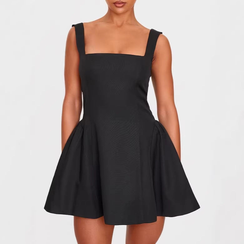 Damen A-Linien Kleid mit quadratischem Ausschnitt und angeschnittenen Taschen R&B