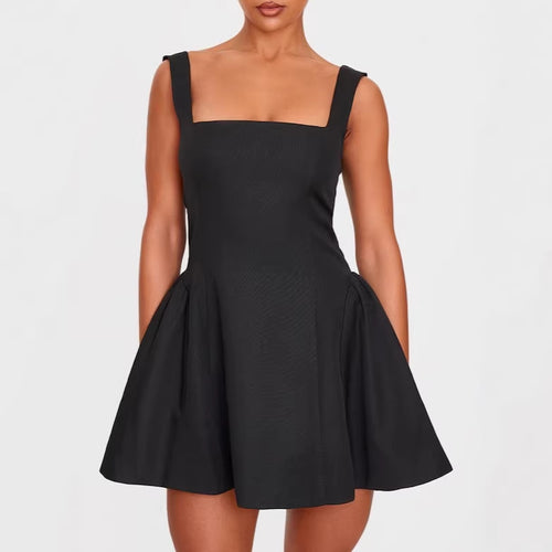 Damen A-Linien Kleid mit quadratischem Ausschnitt und angeschnittenen Taschen R&B