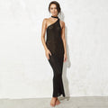 Damen elegantes Maxikleid mit asymmetrischem Ausschnitt und Choker R&B