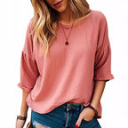 Damen lässiges Oversize-Shirt mit weitem Rundhalsausschnitt R&B