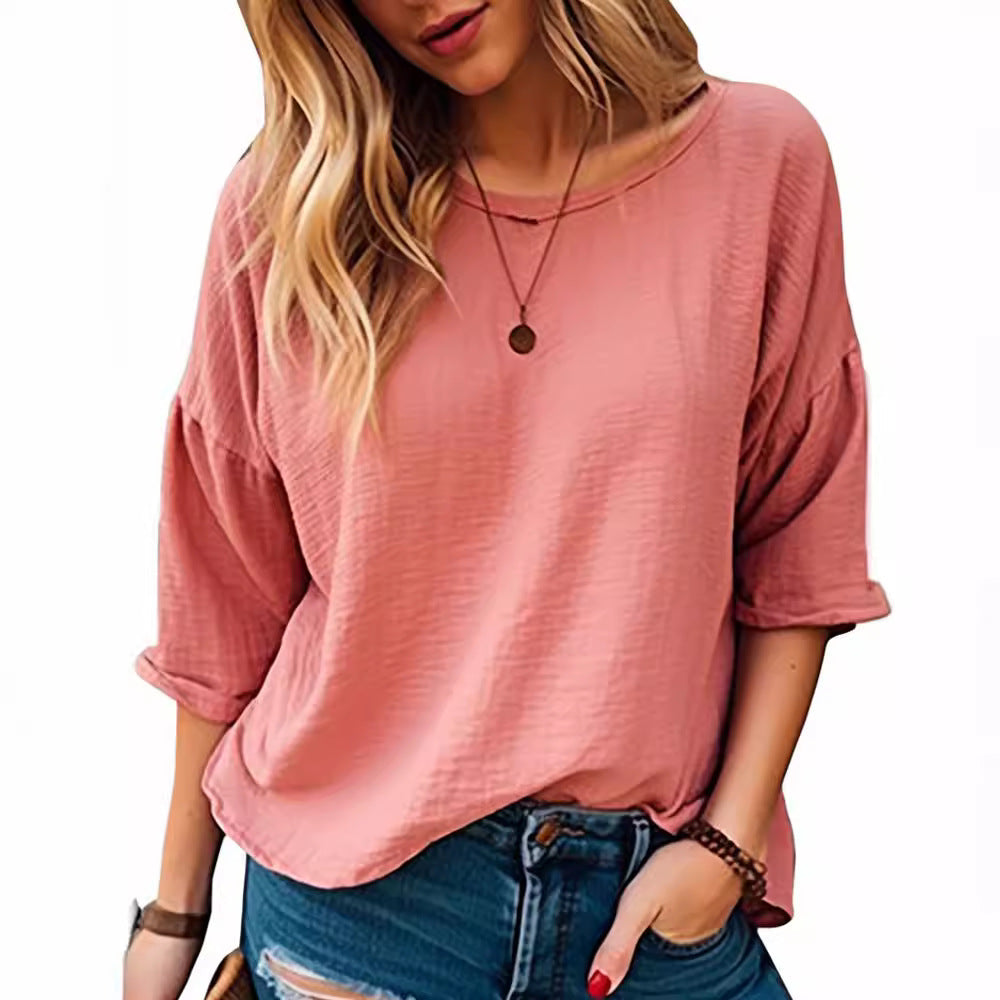 Damen lässiges Oversize-Shirt mit weitem Rundhalsausschnitt R&B