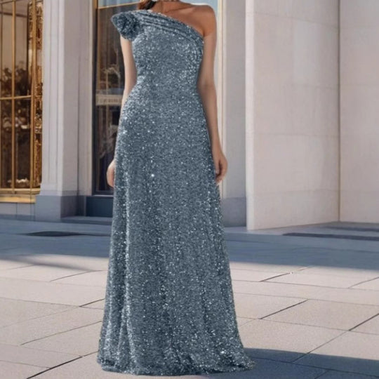 Damen Glamouröses Maxikleid mit schulterfreiem Design und funkelnden Pailletten R&B