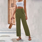 Damen Weitgeschnittene Sommerhose mit elastischem Bund und bindbarem Gürtel R&B