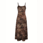 Damen Maxikleid mit Spaghetti-Trägern und asymmetrischem Tiermuster R&B