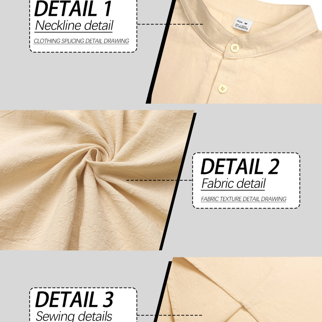 Herren nan Nehru-Kragen-Henley aus Baumwollstretch mit verdeckter Knopfleiste und schmaler Passform R&B