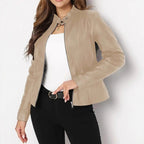 Damen Kunstlederjacke mit Stehkragen und asymmetrischem Reißverschluss