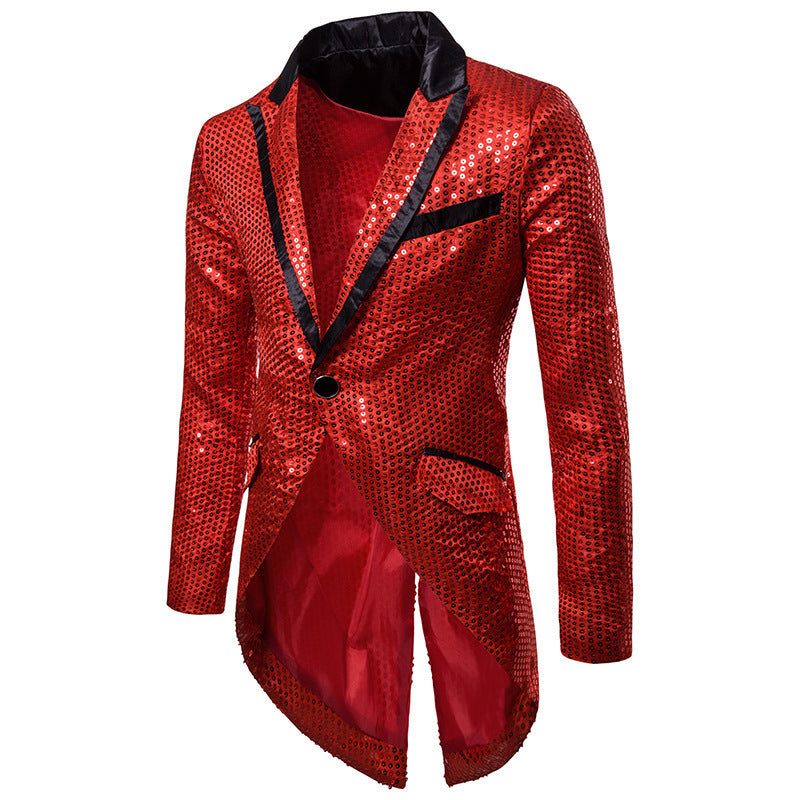 Herren eleganter Pailletten-Blazer mit asymmetrischem Schnitt und luxuriösem Design R&B