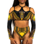 Damen Crop-Top Bikini mit langen Ärmeln und innovativem Muster R&B