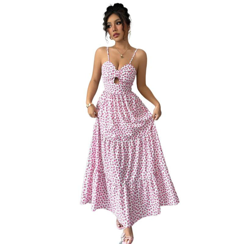 Damen Maxikleid mit Blumenmuster und Herzausschnitt R&B