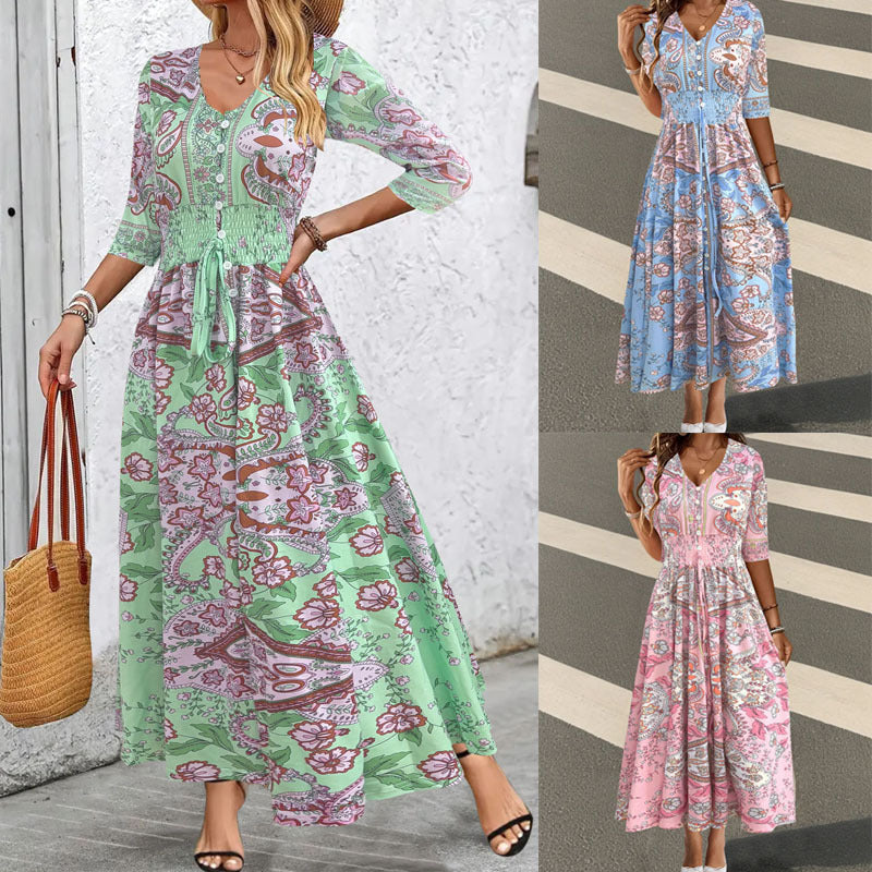 Damen Maxikleid mit floralem Paisleymuster und schmeichelndem V-Ausschnitt R&B