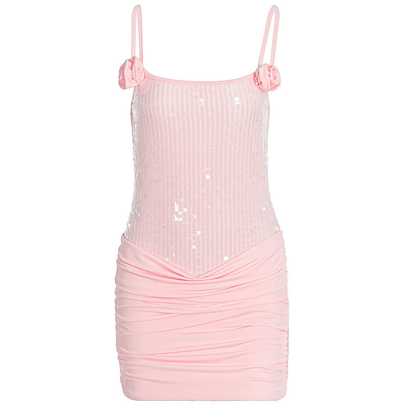 Damen Minikleid mit Paillettenverzierung und Rüschendetails R&B