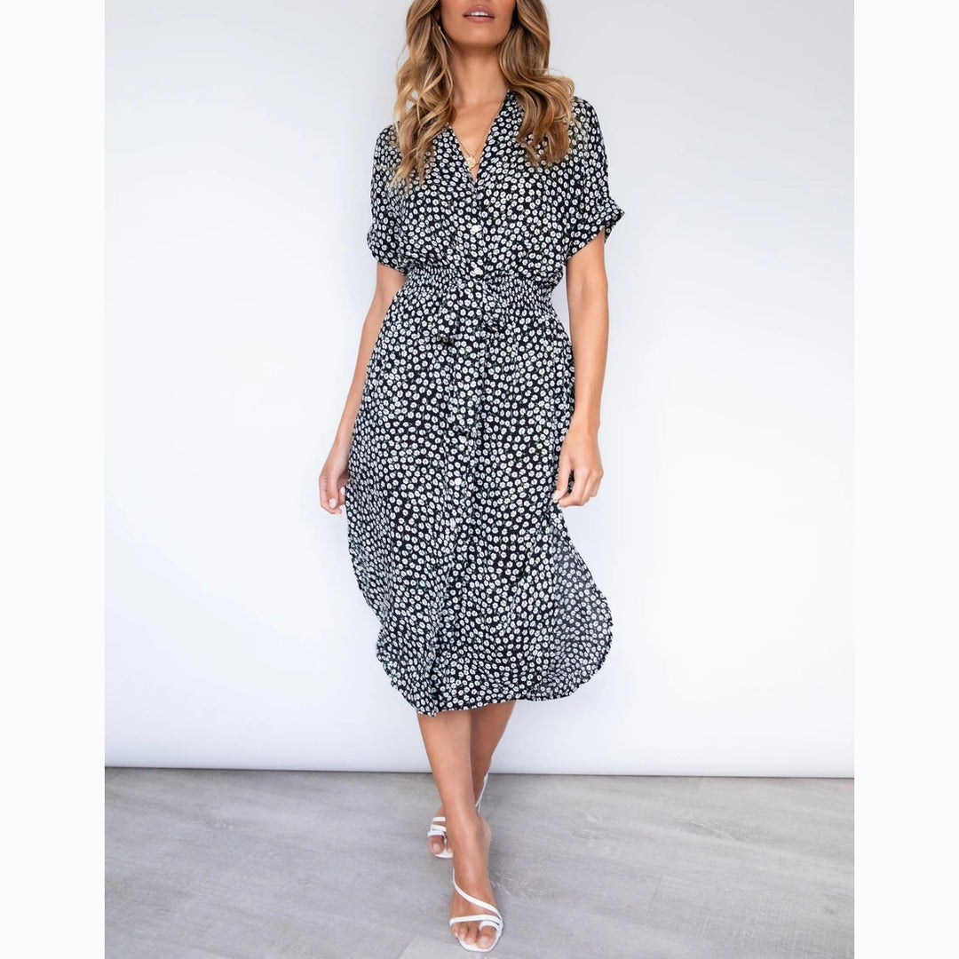 Damen Midikleid mit knotenfreiem Gürtel und verspieltem Punkte-Design R&B