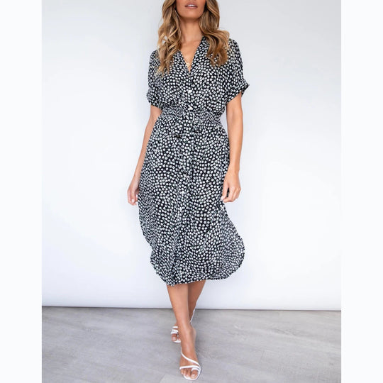 Damen Midikleid mit knotenfreiem Gürtel und verspieltem Punkte-Design R&B