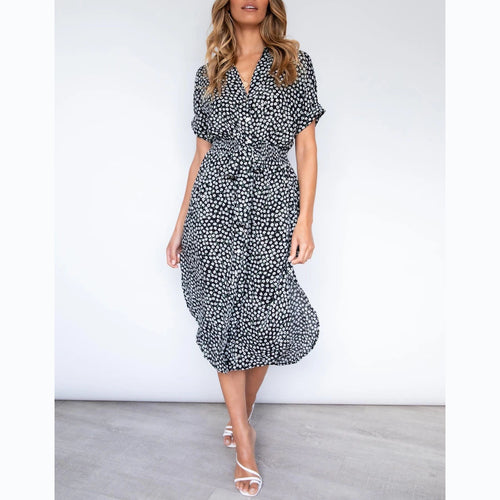 Damen Midikleid mit knotenfreiem Gürtel und verspieltem Punkte-Design R&B