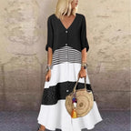 Damen Maxikleid mit Knopfverschluss und dekorativen Mustern R&B