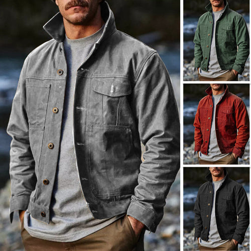 Herren leichte Utility-Jacke mit praktischen Taschen und stylischem Stehkragen R&B