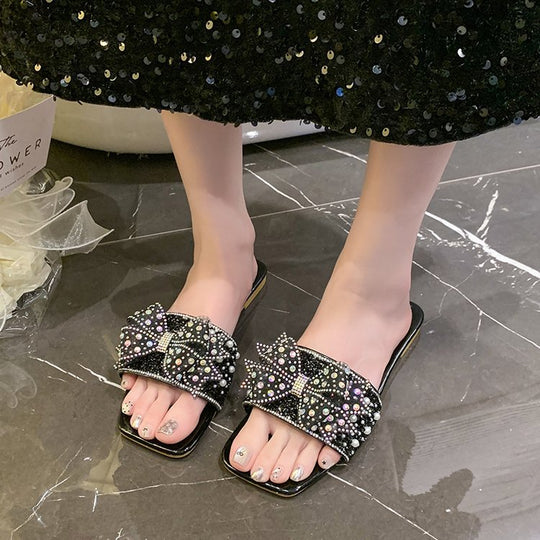 Damen elegante Riemchen-Sandalen mit glitzerndem Schmuckdetail R&B