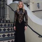 Damen Elegantes Maxikleid mit transparentem Spitzenoberteil und figurbetontem Schnitt R&B