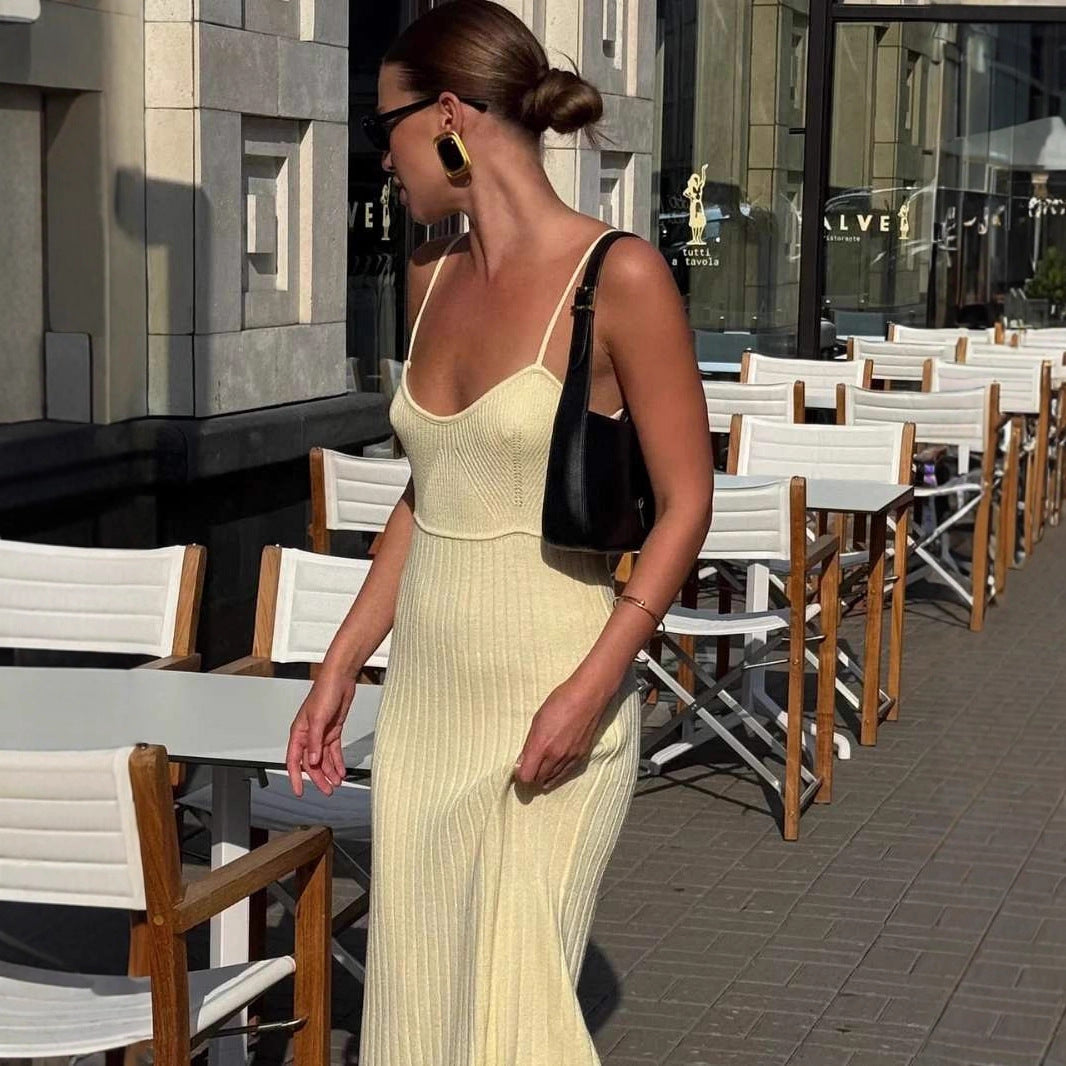 Damen Maxikleid mit feiner Rippenstruktur und elegantem Trägerdesign R&B