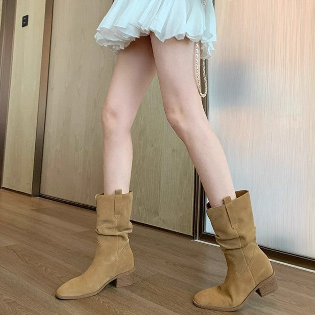 Damen Stiefeletten im modischen Western-Stil mit elegantem Falten-Design
