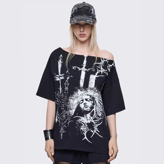 Damen Oversized T-Shirt mit kreativem Grafikdesign R&B
