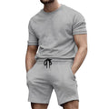Herren nan kurzärmeliges Sweat-Set aus weichem Sweatstoff mit Rundhalsshirt und Kordelzug-Shorts R&B