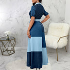 Damen Elegantes Knopfhemd-Maxikleid mit tailliertem Gürtel R&B