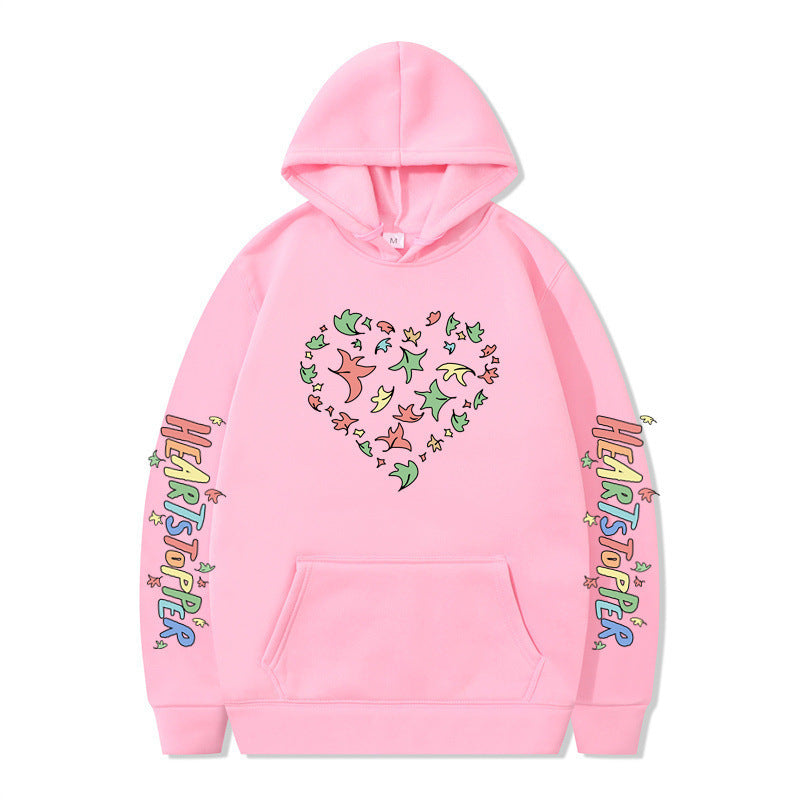 Damen Kapuzenpullover mit kreativem Herz- und Blattmotiv R&B