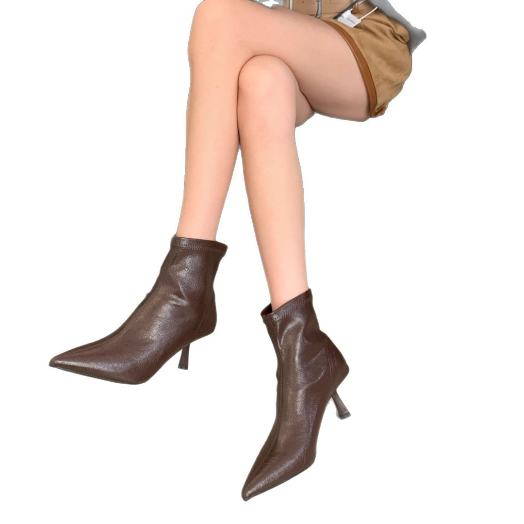 Damen Elegante Stiefeletten mit spitzem Absatz und luxuriösem Leder R&B