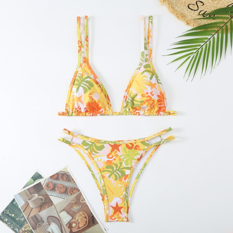 Damen Triangel-Bikini mit verspieltem Blumenmuster und raffinierten Schnürdetails R&B