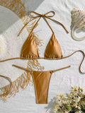 Damen Triangel-Bikini mit fransigem Detail und höherschneidender Passform R&B