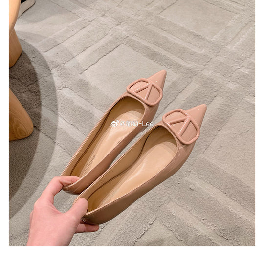 Damen elegante spitze Ballerinas mit hochglänzender Oberfläche R&B