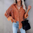 Damen Cordhemdjacke mit doppelter Brusttasche R&B